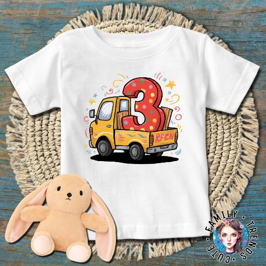 3歳の誕生日 ダンプトラック ベビーTシャツ