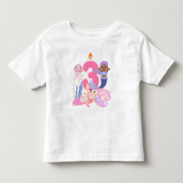 3歳の誕生日 パステルマーメイドと海の生き物 トドラーTシャツ