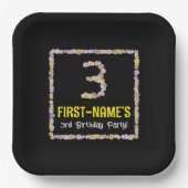 3歳の誕生日：フローラ花数，名前をカスタムする ペーパープレート (正面)