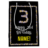 3歳の誕生日：フローラ花数，名前をカスタムする ミディアムペーパーバッグ (正面)