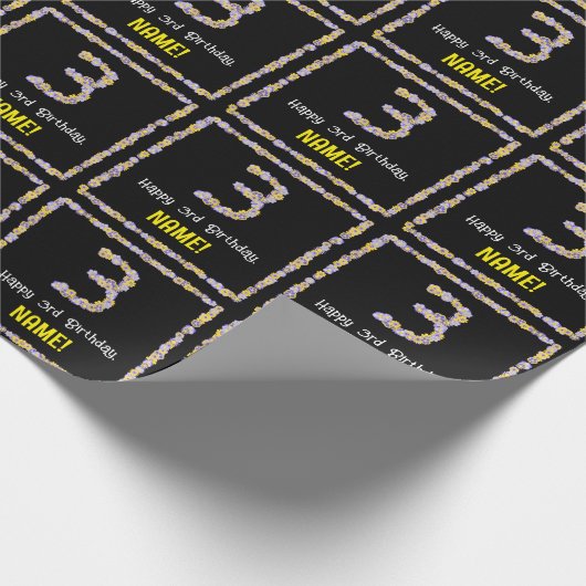 3歳の誕生日：フローラ花数，名前をカスタムする ラッピングペーパー (角)