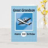 3歳の誕生日、孫素晴らし、青の飛行機 カード (黄色い花)