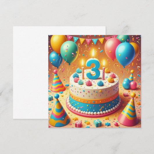 3歳の誕生日 招待状 (正面/裏面)