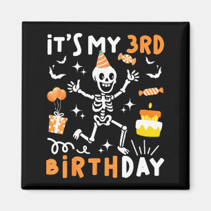 3歳の誕生日 楽しいスケルトンの子供たち 3回目のハロウィン マグネット