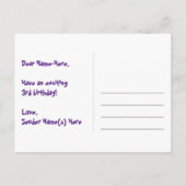 3歳の誕生日:楽しいハート柄、虹色の3 ポストカード (裏面)