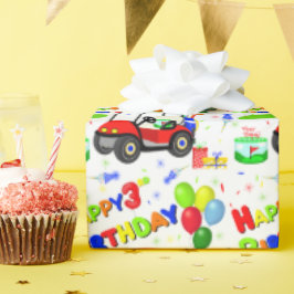 3歳の誕生日 赤いゴルフカート 男の子 パターン ラッピングペーパー