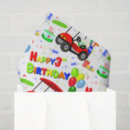 3歳の誕生日 赤いゴルフカート 男の子 パターン 薄葉紙