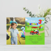 3歳の誕生日 赤いゴルフカート 男の子 招待状 (スタンド正面)