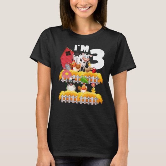 3歳の誕生日I'm 3歳トドラーテーマファームアニ Tシャツ (正面)