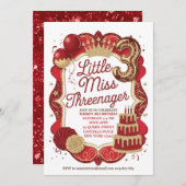 3歳の赤ちゃんお姫様の幼稚な招待状 招待状 (正面/裏面)