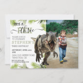 3歳の3番目の恐竜ジュラ紀の写真の誕生日 招待状 (正面)