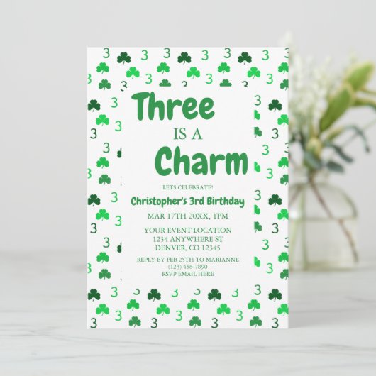 3歳はチャーム聖パトリックの日3回目の誕生日 招待状 (スタンド正面)