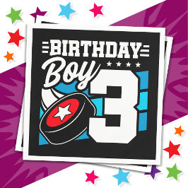 3歳オールドホッケーパーティーテーマ3歳バースデーボーイ スタンダードカクテルナプキン