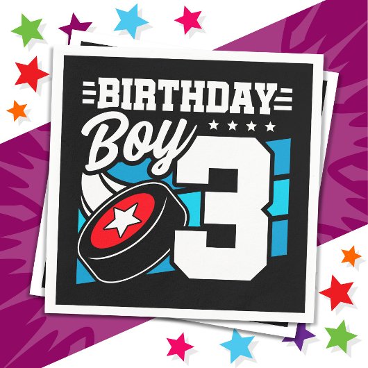 3歳オールドホッケーパーティーテーマ3歳バースデーボーイ スタンダードカクテルナプキン