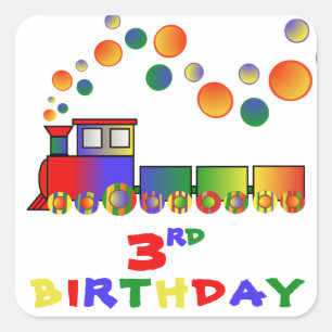 3歳カラフルの誕生日を祝う スクエアシール