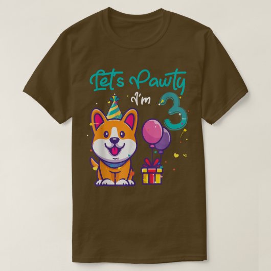 3歳コギ犬の恋人3歳の誕生日レッツパー Tシャツ (デザイン正面)