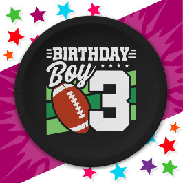 3歳サッカーパーティーテーマ3歳バースデーボーイ ペーパープレート