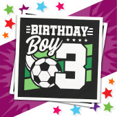 3歳サッカーパーティー3歳の誕生日ボーイ スタンダードカクテルナプキン
