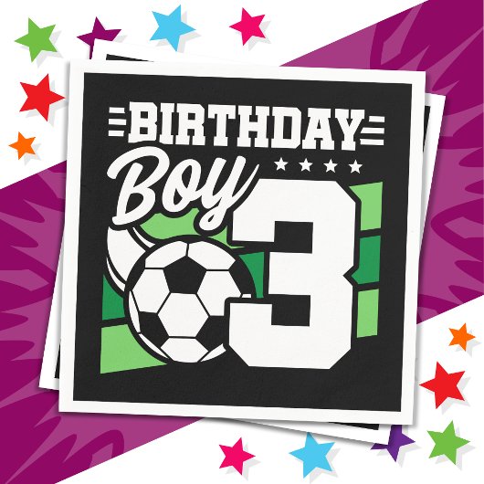3歳サッカーパーティー3歳の誕生日ボーイ スタンダードカクテルナプキン
