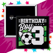 3歳サッカーパーティー3歳の誕生日ボーイ 缶バッジ