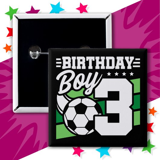 3歳サッカーパーティー3歳の誕生日ボーイ 缶バッジ