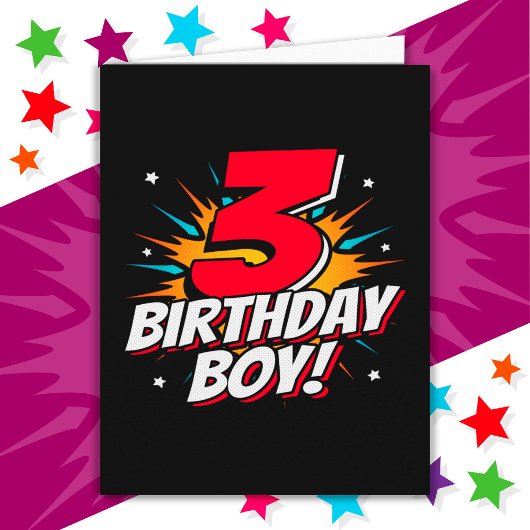 3歳スーパーヒーロー誕生日少年3歳の誕生日 カード