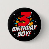 3歳スーパーヒーロー誕生日少年3歳の誕生日 缶バッジ (正面)