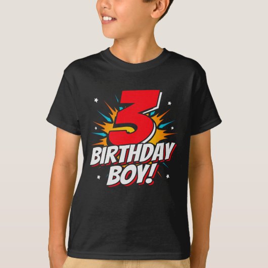 3歳スーパーヒーロー誕生日少年3歳の誕生日 Tシャツ (正面)