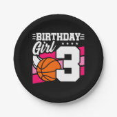 3歳バスケットボールパーティー3rdバースデーガール ペーパープレート (正面)