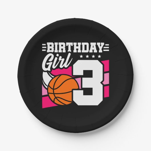 3歳バスケットボールパーティー3rdバースデーガール ペーパープレート (正面)