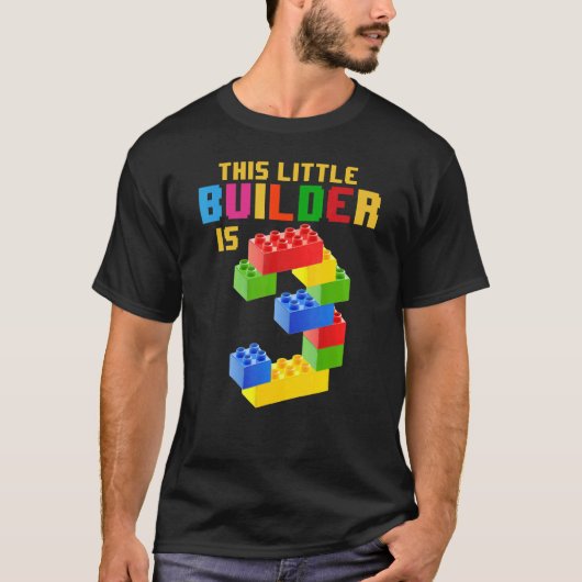 3歳ブロック建物少年3歳バースデーマスター Tシャツ (正面)
