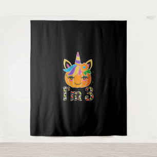 3歳ユニコーン ハロウィン パンプキン デザイン Tシャツ タペストリー