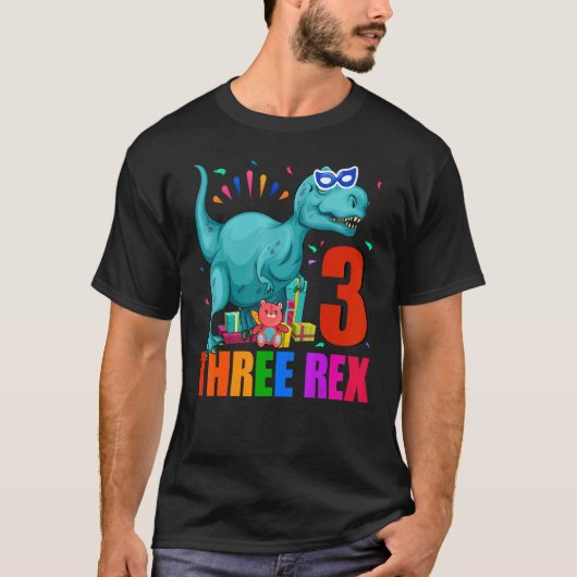 3歳レックス3歳の誕生日3番目の恐竜3歳B Tシャツ (正面)