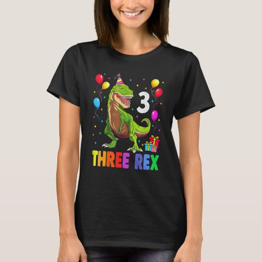 3歳レックス3歳の誕生日3番目の恐竜3歳B Tシャツ (正面)