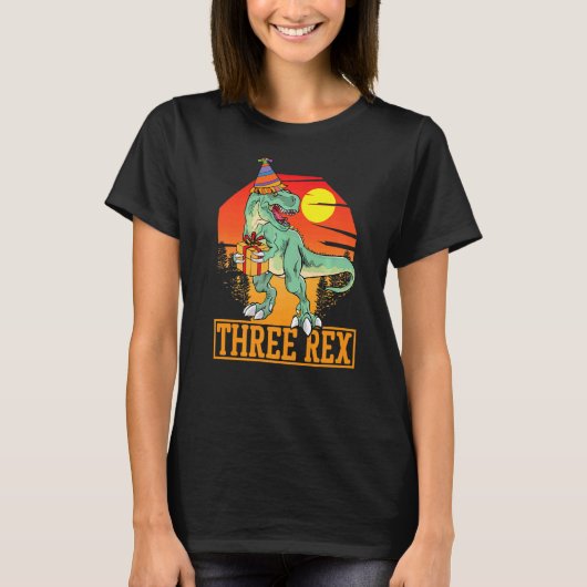 3歳レックス3歳の誕生日3番目の恐竜 Tシャツ (正面)