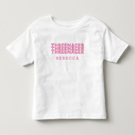 3歳児レトロレタリング名前ピンク トドラーTシャツ