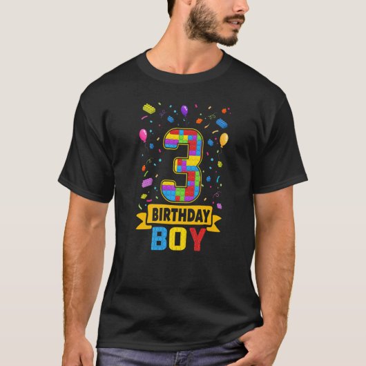 3歳建物ブロック3歳バースデーボーイマスト Tシャツ (正面)