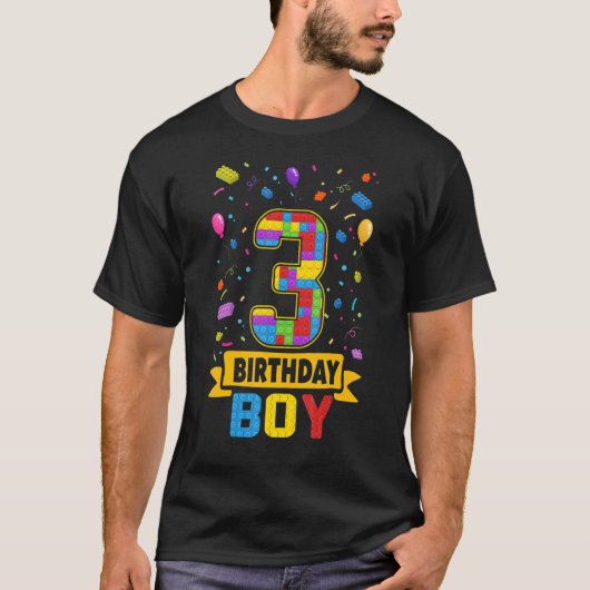 3歳建物ブロック3歳バースデーボーイマスト Tシャツ (正面)