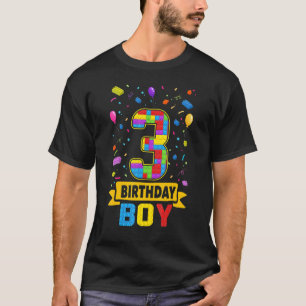 3歳建物ブロック3歳バースデーボーイマスト Tシャツ