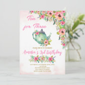 3歳招待状ピンクフローラ3歳のお茶 招待状 (スタンド正面)