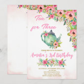 3歳招待状ピンクフローラ3歳のお茶 招待状 (正面/裏面)