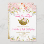 3歳招待状ピンクフローラ3歳のお茶 招待状 (正面/裏面)