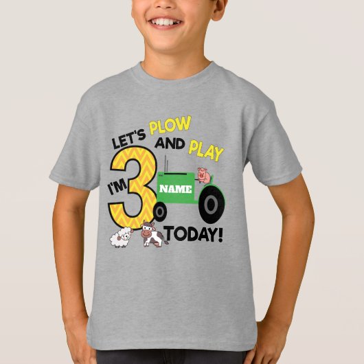 3歳目の誕生日-農場をテーマにしたトラクターパーティー Tシャツ (正面)