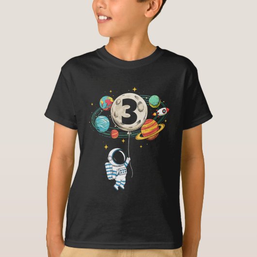 3歳誕生日ボーイ宇宙飛行士宇宙第3誕生 Tシャツ (正面)