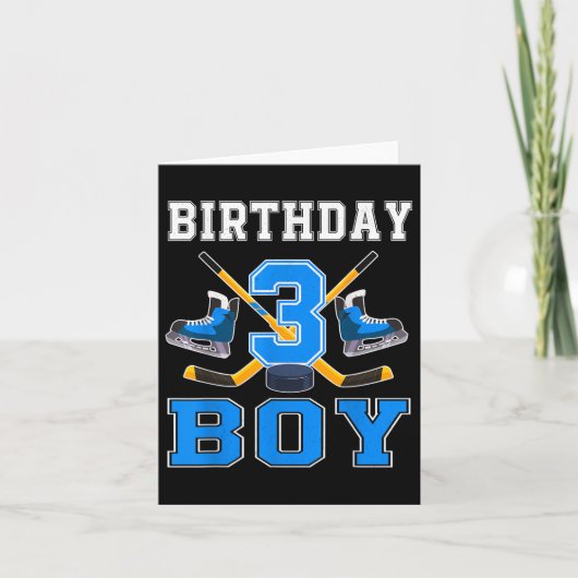 3歳誕生日少年アイスホッケー3パーティー カード (正面)