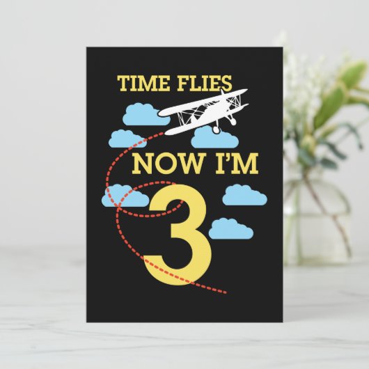 3歳誕生日男の子飛行機3歳誕生日 招待状 (スタンド正面)
