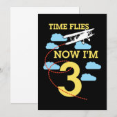 3歳誕生日男子飛行機 3歳誕生日 招待状 (正面/裏面)