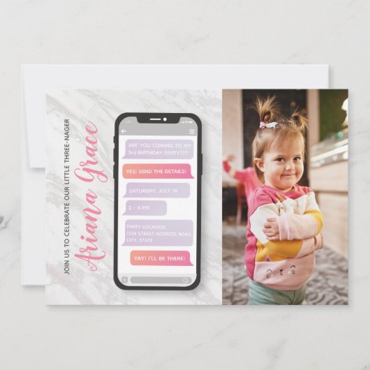 3歳3人長女誕生日 招待状 (正面)