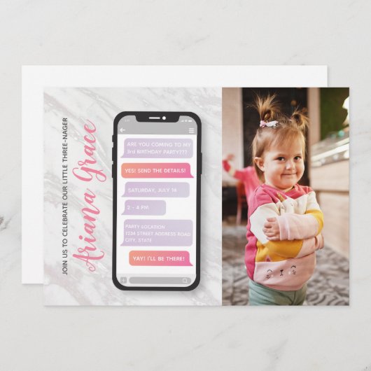 3歳3人長女誕生日 招待状 (正面/裏面)