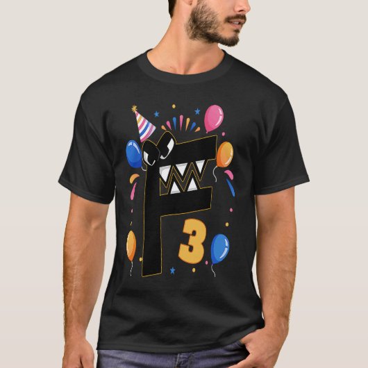 3歳3歳の誕生日の少年の悪役のアルファベットの伝承 Tシャツ (正面)